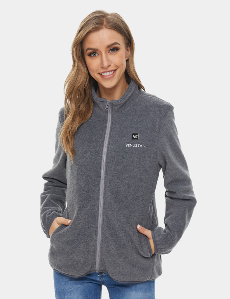 Zipper up Heated Fleece Jacket for Women - Grey