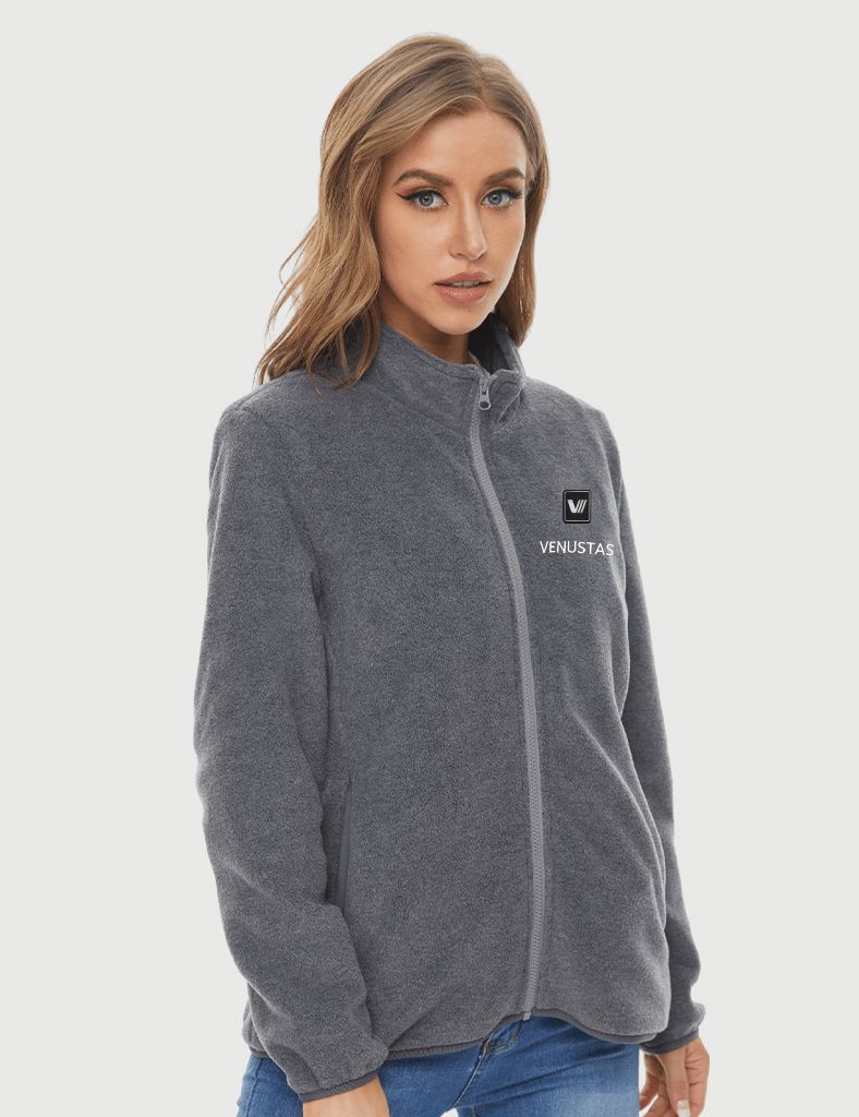 Zipper up Heated Fleece Jacket for Women - Grey